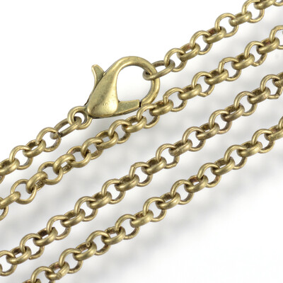 

Iron Rolo Chains Necklace Makings with Lobster Clasps Soldered Antique Bronze 177"45cm