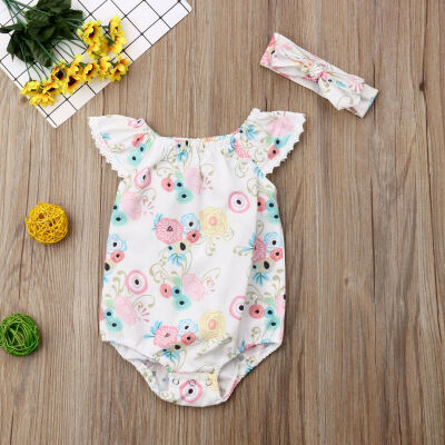 

Toddler Baby Girls Flower Romper Bodysuit Jumpsuit Headband Outfits Sunsuit