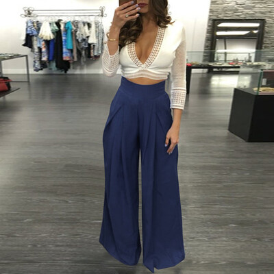 

Tailored Women Wide Leg Pants High Waist Sexy Zipper Chiffon Trousers Dance Party Pants
