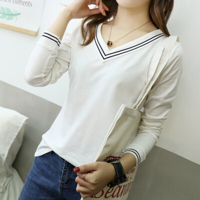 

Fashion Simple V-neck Plus Velvet Slim Long-sleeved T-shirt