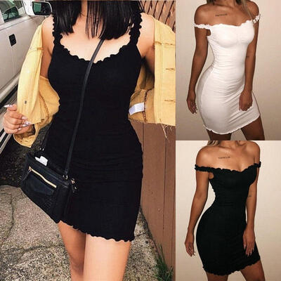 

Womens Off Shoulder Sexy Bodycon Midi Slim Fit Dress Size  M L