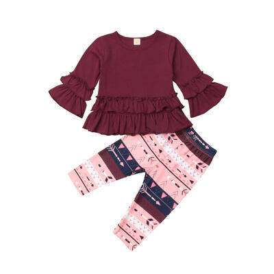 

Casual Toddler Baby Girls Ruffle Tops T-shirtTrousers Pants Clothes Outfits