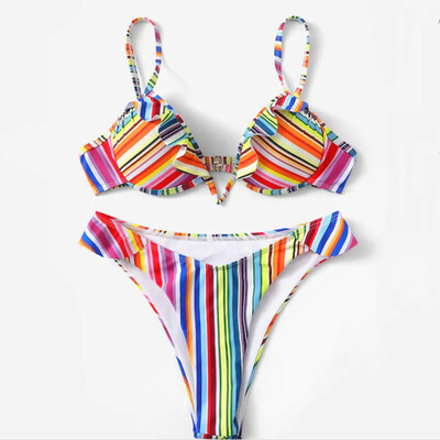 

Roseonmyhand Women Bikini Set Print Padded Swimwear High Waist Bathing Swimsuit Beachwear