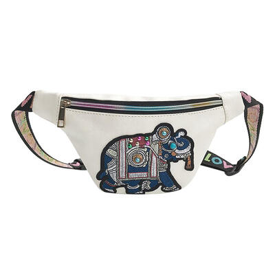 

Ethnic Women Leather Waist Bags Elephant Embroidery Chest Belt Fanny Packs