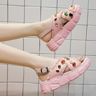 

European Station Summer Womens Shoes colored diamond Platform Shoes Fashion Leisure Sandals Leisure Port Wind Heavy Industry Sand