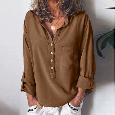 

Nomeni Women Summer Casual V Neck Button Long Sleeve T-Shirt Tops Blouse