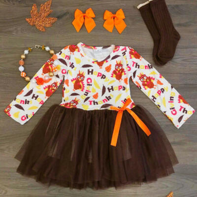 

2PCS Toddler Kids Baby Girl Thanksgiving Tops Dress Skirts Autumn Outfit Clothes