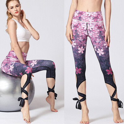 

Tailored Women Printed High-waist Hip Lace Up Stretch Running Fitness Yoga Pants