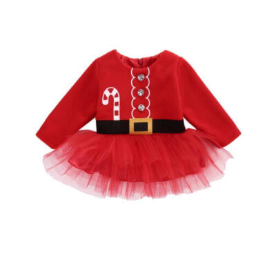 

Newborn Baby Girl Long Sleeve Christmas Santa Claus Tulle Dress Outfits Costume