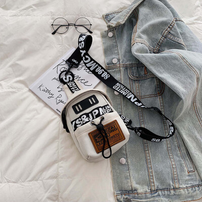 

Summer mini bag chic contrast color small fresh canvas chest bag new 2019 fashion shoulder slung bag