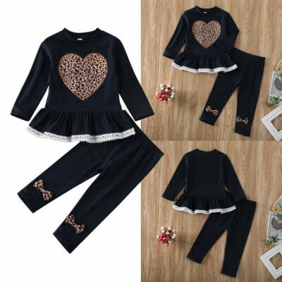 

US Sweet Toddler Baby Girls Love Tops Dress Trousers Cotton Outfits Clothes 1-6Y
