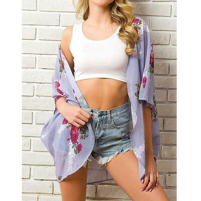 

Women Vintage Floral Chiffon Shawl Beach Bathing Suit Cardigan Bikini Swimwear Cover Up Kimono Dress Blouse Vest Shirt Coat Jacket