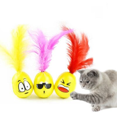 

Hot Sale Cat Puzzle Toys Cat Feather Toys Puppy Kitten Tumbler Toy Interactive EVA Ball With Bright Color Feather