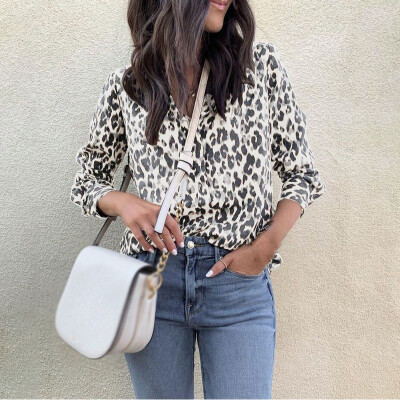 

Womens Leopard Print Long Sleeve Shirt Tops Ladies Loose Blouse Tops T-shirt
