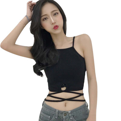 

Women Sexy Sleeveless Casual Solid Skinny Crop Tops Korean Fashion Bandage Tank Tops Female Sexy Slim Camis Women Clothing