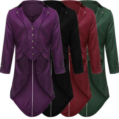 

AU Men Swallow-tailed Long Coat Tuxedo Jacket Club Cosplay Party Outwear -4XL