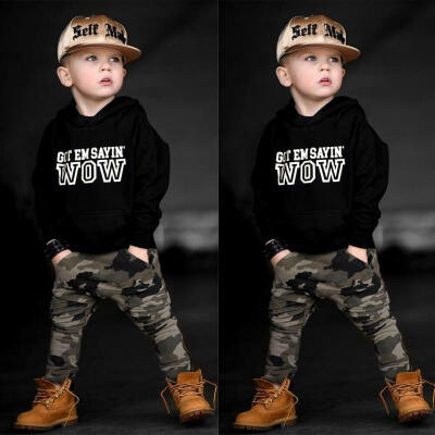 

Baby Boys Camouflage Outfits Long Sleeves Hooded Tops Trouser Pants 0-6 Year Cool Clothes Sets for Fall Winter