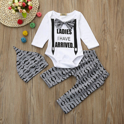 

3pcs Toddler Infant Baby Boys Letter Clothes Set RomperPantsHat Outfits