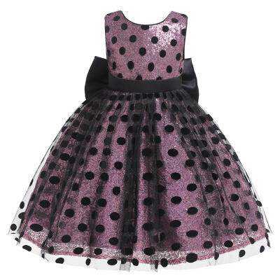 

Sequin Dot Dress Sleeveless O-neck Children Mesh Lace Princess Tutu Dress