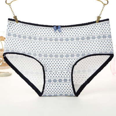 

Women Cute Printed Panties Briefs Scalloped Lace Bow Breathable Underwear Ladies Shorts Intimates Lingerie