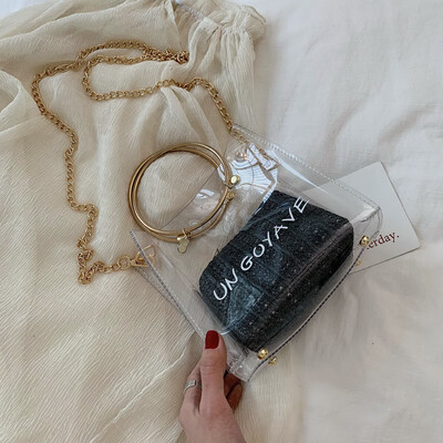 

Jelly transparent bag womens new 2019 summer simple small package with a circular handbag chain satchel