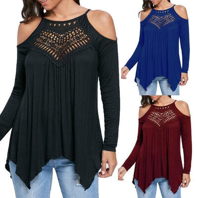 

Fashion Womens Ladies Long Sleeve Loose Blouse Lace Floral Casual Shirts Tops