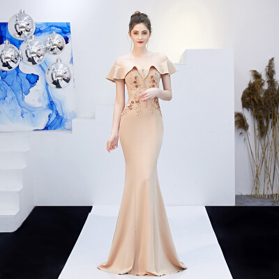 

Sexy Off The Shoulder Mermaid Evening Dress Elegant Long Slim Applique Women Bride Toasting Dress