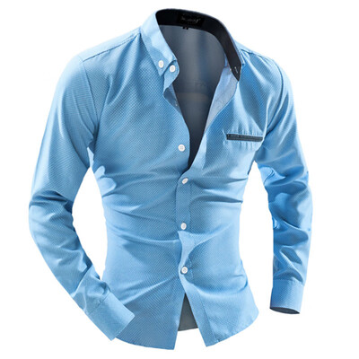 

Men\s Business Casual Dotted Long Sleeve Casual Shirt