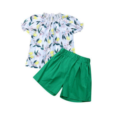 

US Summer Newborn Baby Girl Kid Floral Lemon Tops Pants 2pcs Outfit Clothes Set