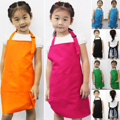 

Plain Apron Front Pocket Bib Kitchen Cooking Craft Baking Art Jamming Kids