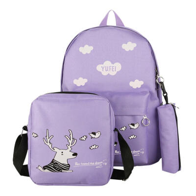 

3pcsSet Cartoon Print Women Backpacks Girls Big Capacity Canvas Schoolbags