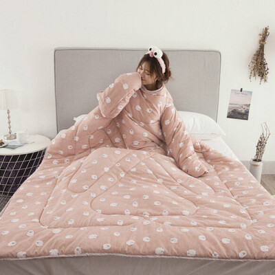 

Gobestart Multifunction Lovers Winter Warm Long Sleeve O-Neck Suit Print Thicken Blanket