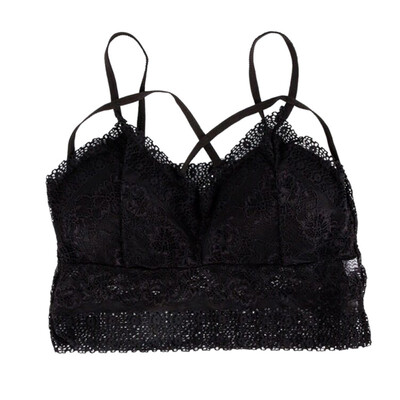 

Sexy Korean Lace Bralette Camisoles Double Straps Women Push Up Tanks Crop Tops Cross Straps Padded Underwear Tops