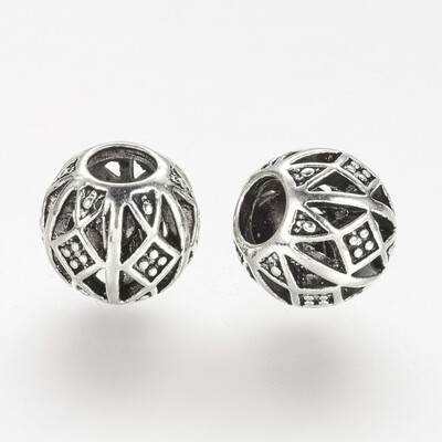 

Alloy European Beads Round Large Hole Beads Antique Silver 11x95mm Hole 4mm