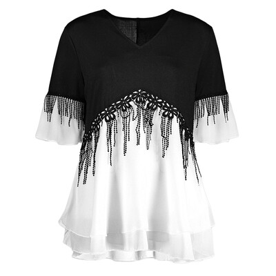 

Color Block Plus Size Fringe Top