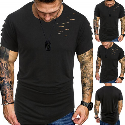 

Toponeto Men Summer Fashion Solid Punk Style Destroy Design T-shirt Casual Shirts Tops