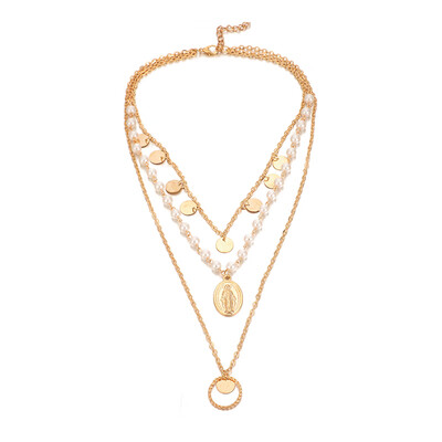 

Tocona Chamrs Virgin Mary Pendant Necklace Women Gold Chain Wafer Pearl Stone Hollow Geometric Women Jewelry Wholesale 8022
