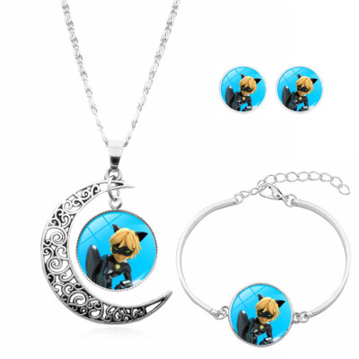 

4 Pcs\Set 10 Colors New Miraculous Ladybug Love Bugs Earrings Bracelet Pendant Set