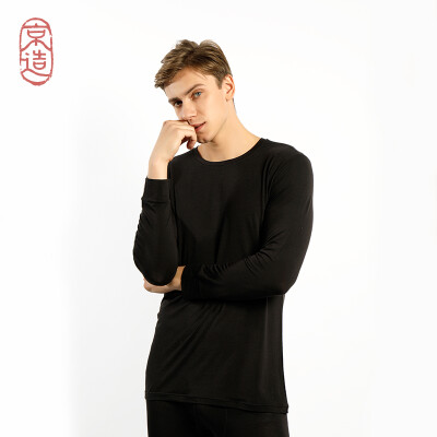 

JZAO mens thermal underwear heating fiber thin section Slim long-sleeved T-shirt black round neck L code