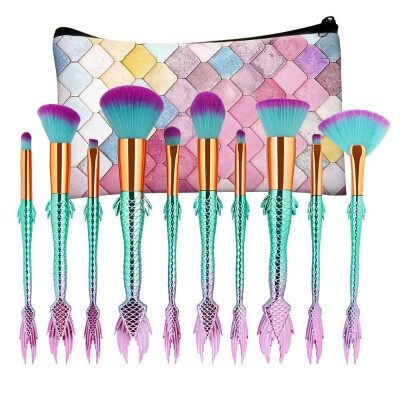 

〖Follure〗New Arrival 10Pc Mermaid Foundation Eyeshadow Contour Eye Lip Makeup Brushes Set