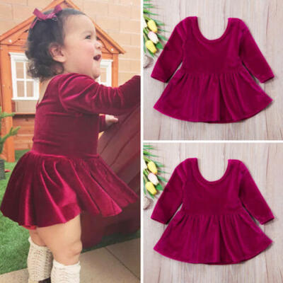 

Newborn Baby Girls Velvet Princess Dress Party Tutu Dress Long Sleeve Sundress