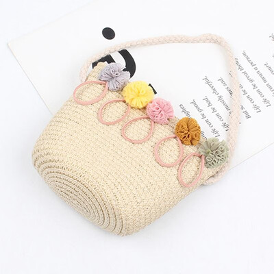 

Children Girl Straw Bag Zip Top Holiday Beach Casual Bucket Crossbody Bag Purses Shoulder Bag