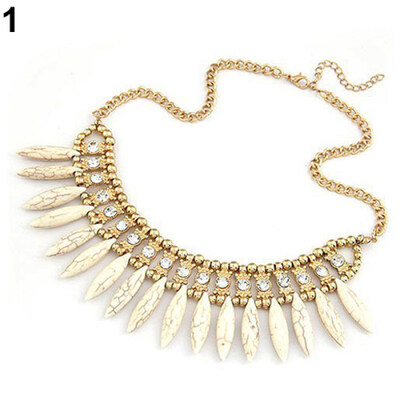 

Women Vintage Leaf Rhinestone Pendant Statement Bib Collar Necklace Xmas Gift