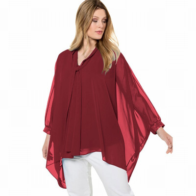 

Long-sleeved chiffon shirt womens large size loose tulle shirt womens