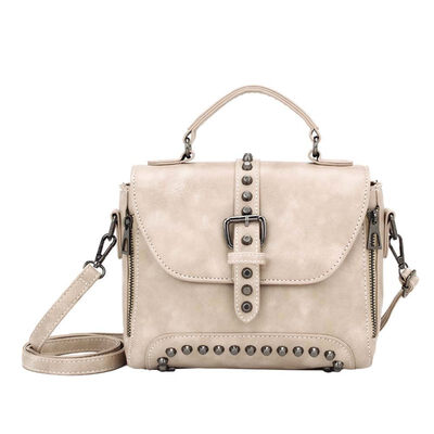

Retro Women Rivet Buckle Double Zip Faux Leather Handbag Crossbody Shoulder Bag