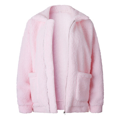 

Fashion Woman Fake Fur Coat Loose Long Sleeve Warm Fleece Basic Jacket Outwear