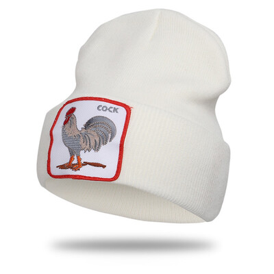 

5 Colors Outdoor Casual Cock Animal Embroidery Beanies Cap For Women Men Winter Warm Knitted Hats