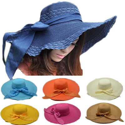 

New Summer Women Straw Hat Wide Brim Candy Color Floppy Foldable Sun Beach Hat Headwear
