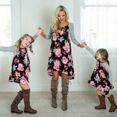 

Family Dress Mother&Daughter Matching BOHO Long Sleeve Long Floral Dresses