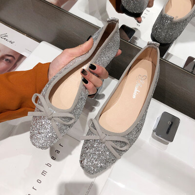 

Chic fairy wind bean shoes female spring&summer Korean square sequined bow shoes shoes